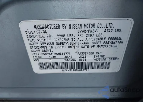 2006 Infiniti G35X from USA, damaged, VIN JNKCV51F86M616771